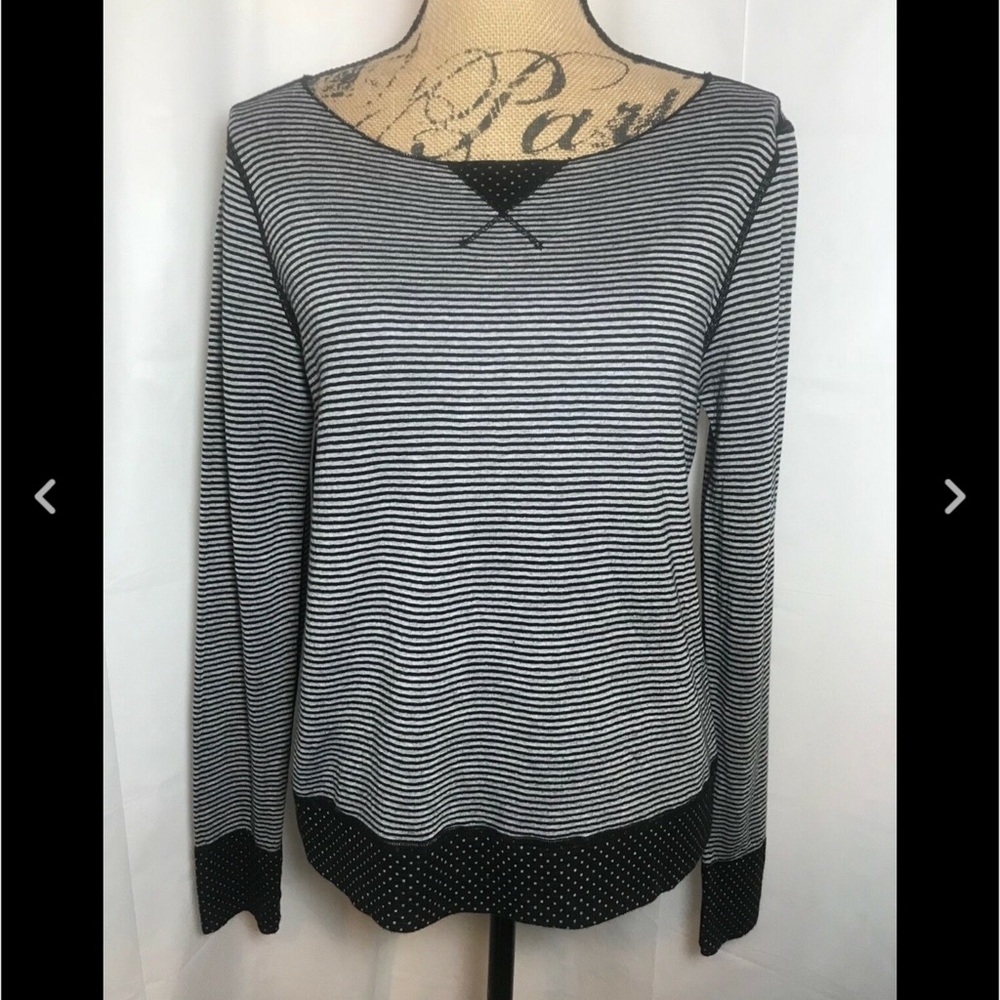 3 Dots Stripe Micro Dot Black Gray Long Sleeve Top